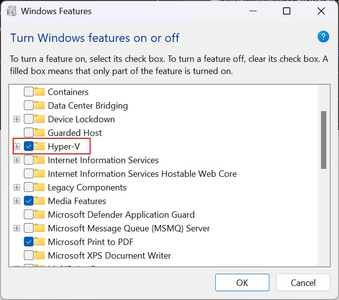 Windows 11 Hyper-V note