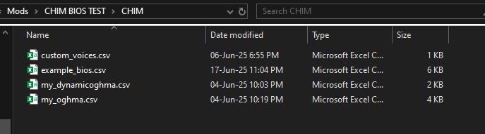 Example CSV placement inside a CHIM folder