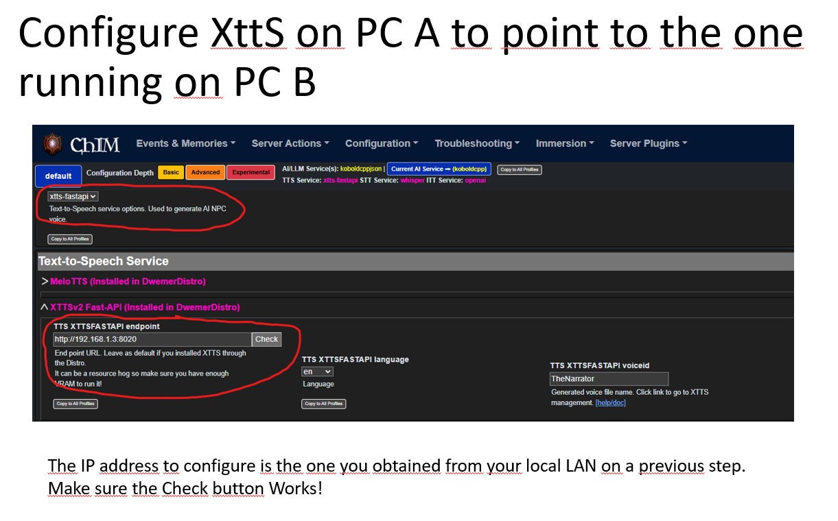 Configuring XTTS to use the remote machine LAN IP